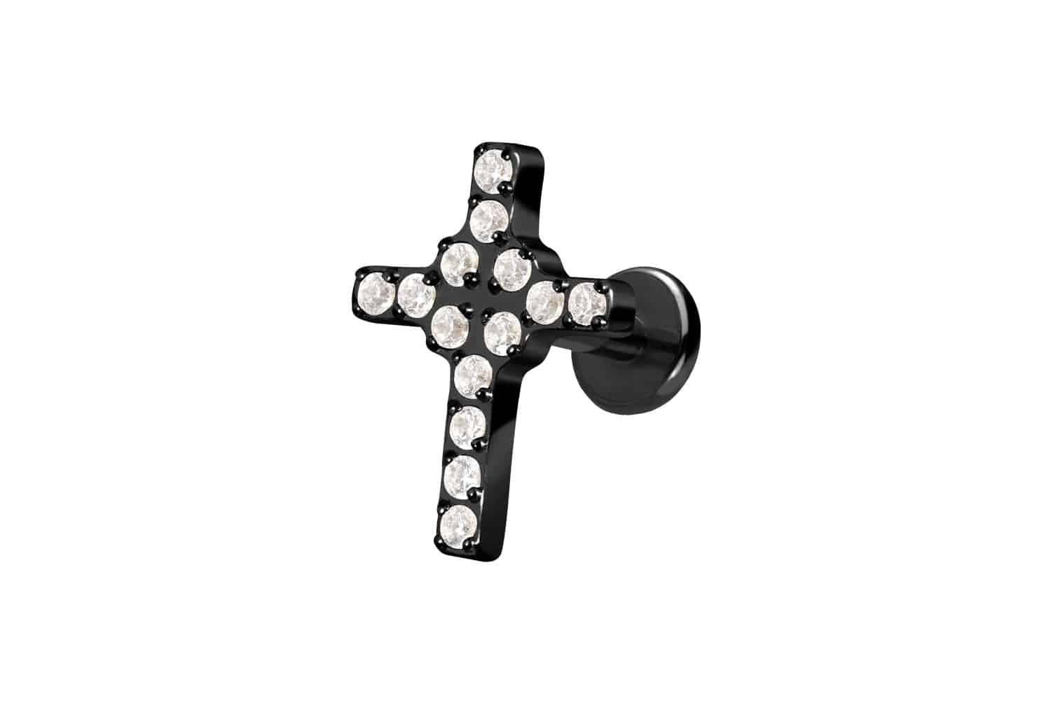 Titan Labret Piercing mit Push Fit KRISTALLKREUZ